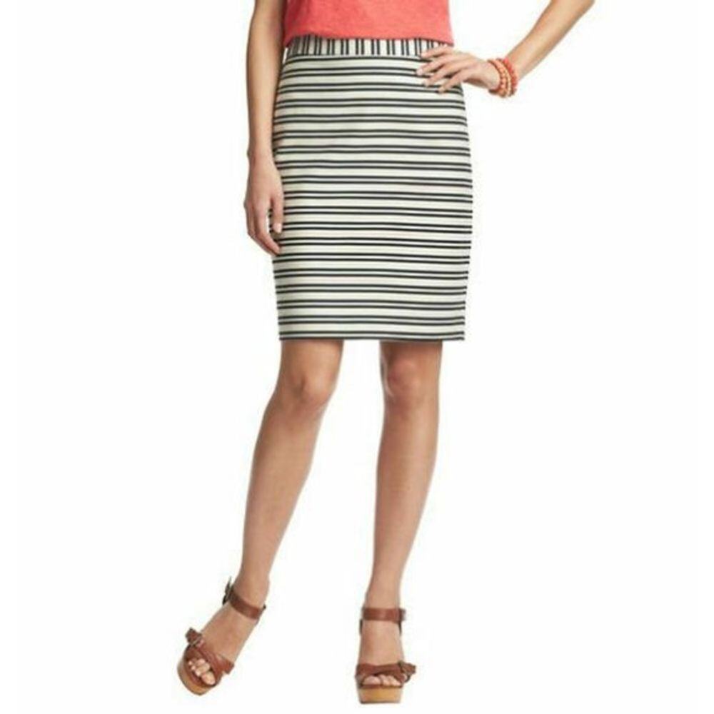 LOFT Striped Pencil Skirt‎ Size 4 Navy Cream White Knee Length